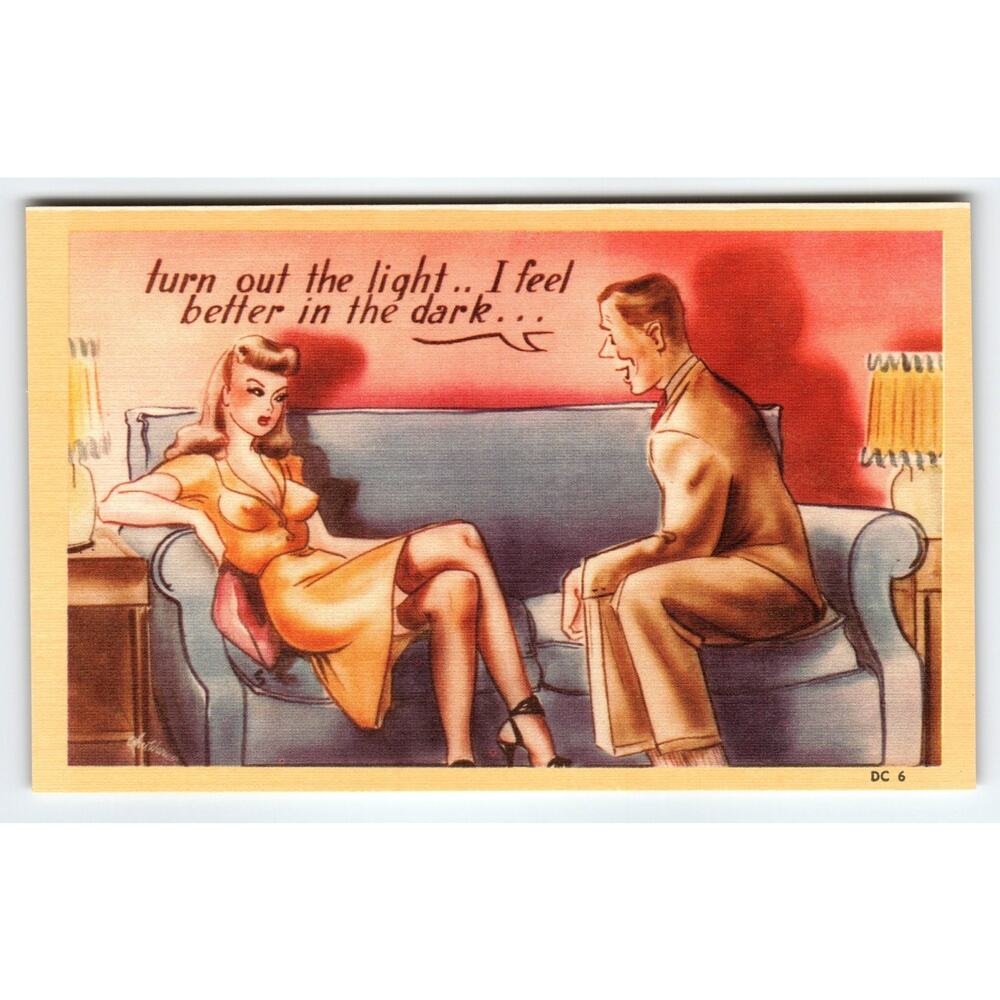 Vintage Linen Comic Postcard 'Feel Better in the Dark' DC 6 1950s